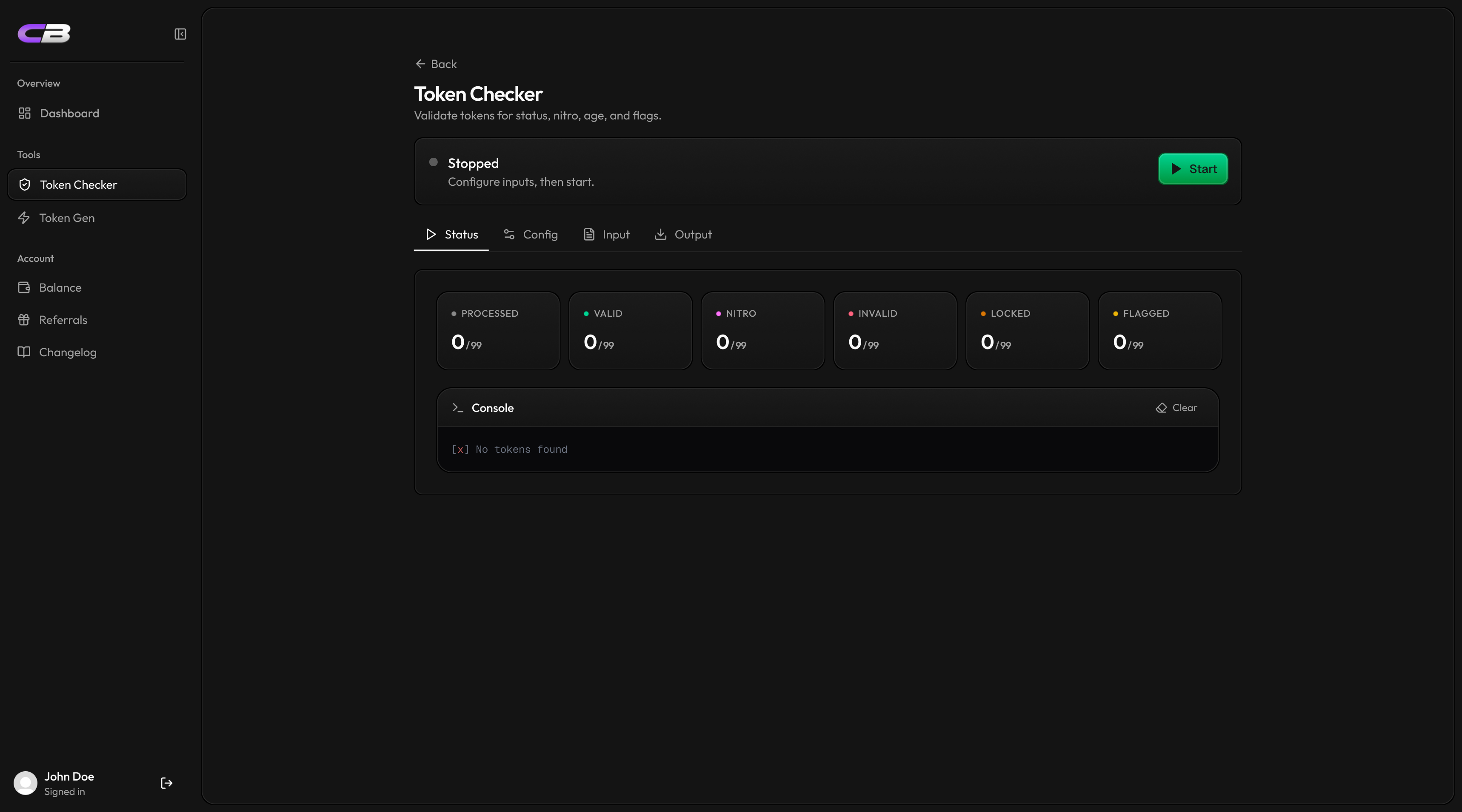 Token Checker dashboard